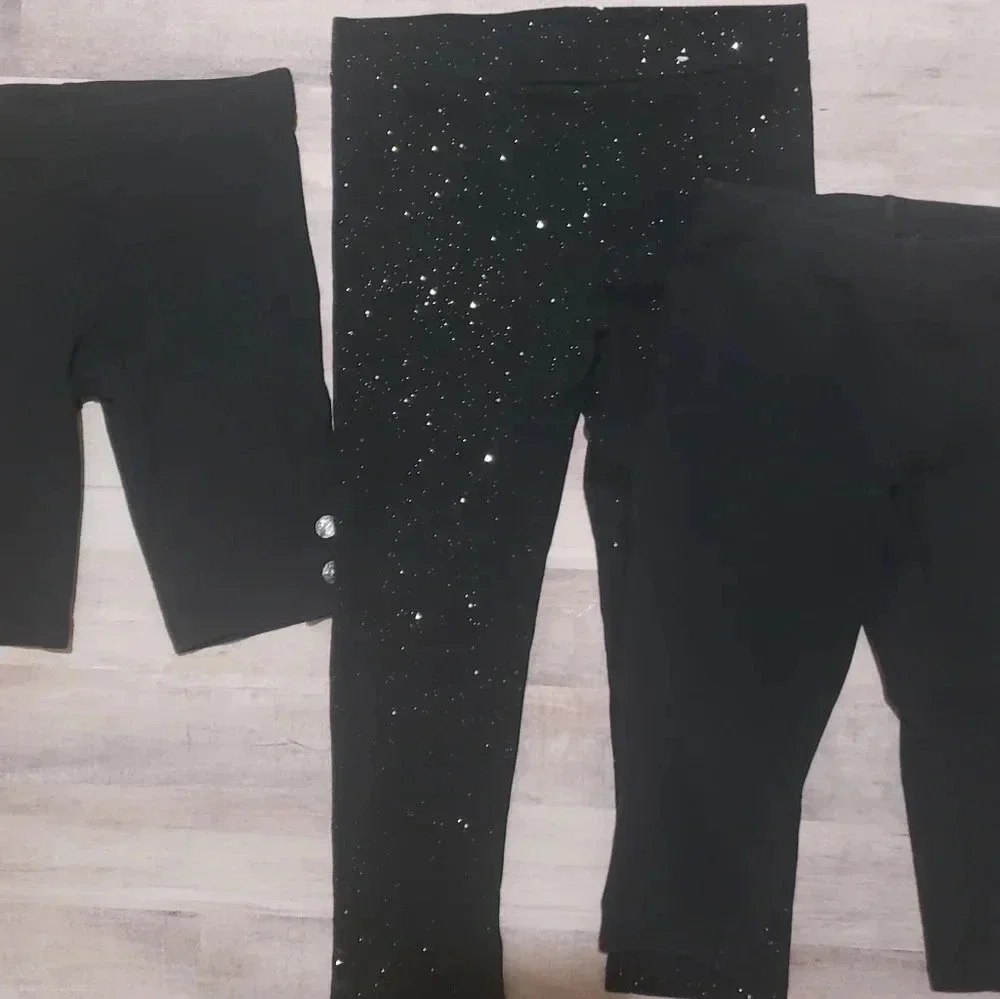 Toddler girl leggings and biker shorts‎ bundle size 4t, 4, 4-5; black, glitter
